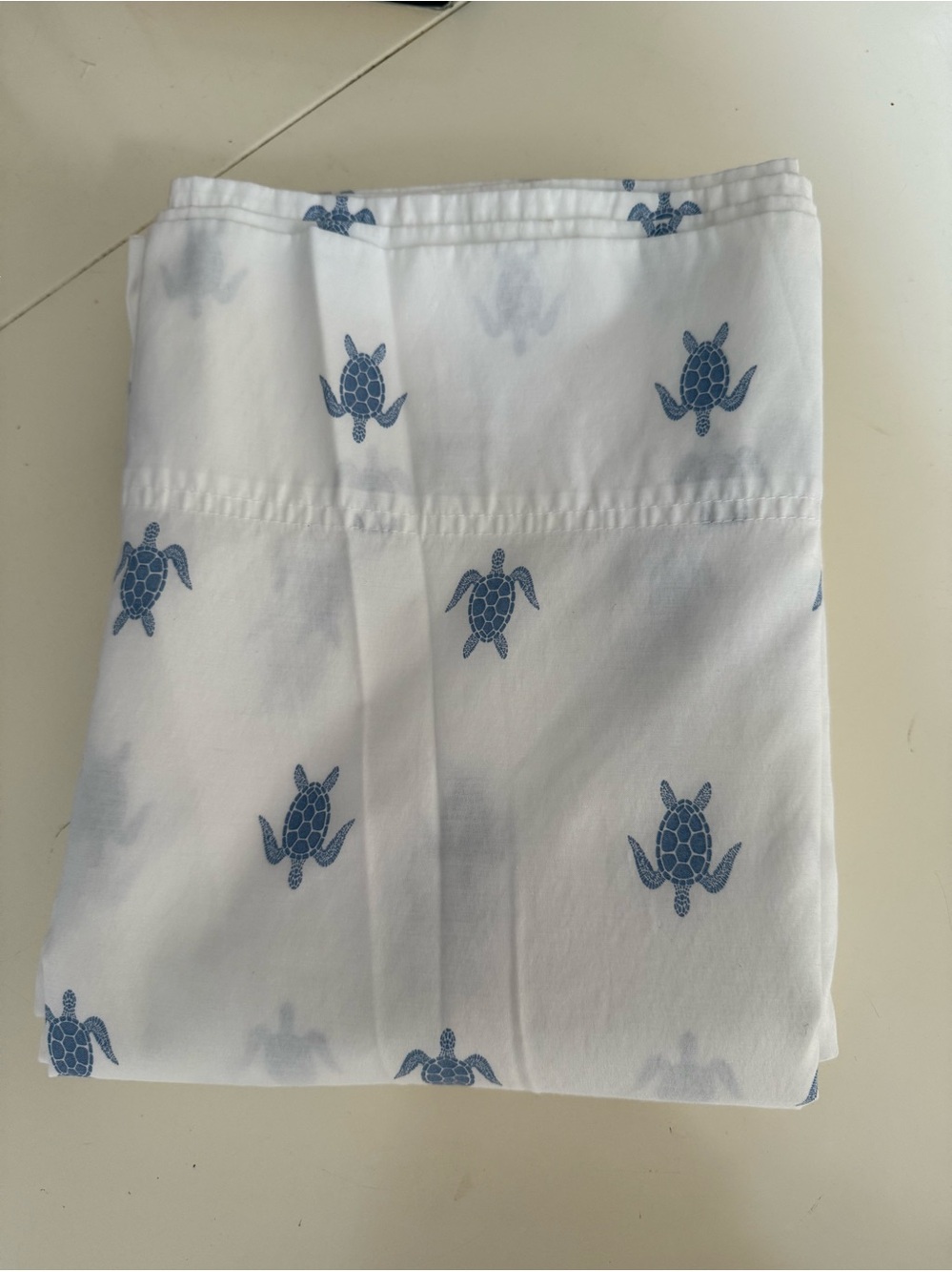 Tommy Hilfiger Flat Sheet White Blue Sea Turtle Twin Size